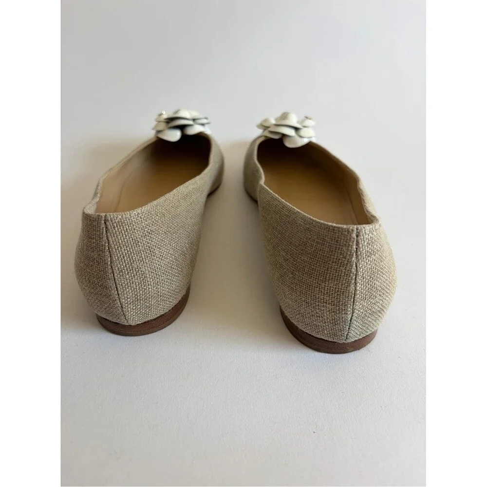Chanel Tweed Beige and White Camellia Pointed Toe Flats - Picture 8 of 10